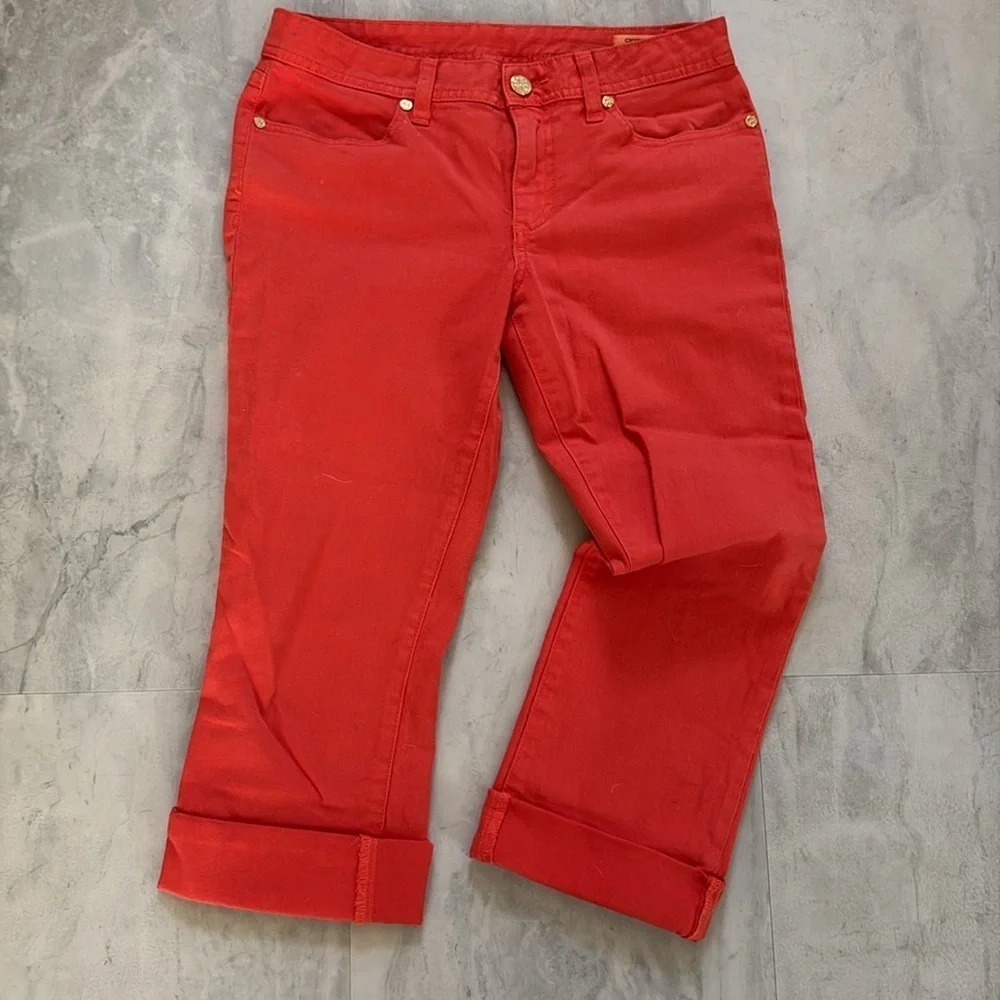 Tory Burch   Jeans  cropped/ankle pants  orange  embroidered back pocket logos